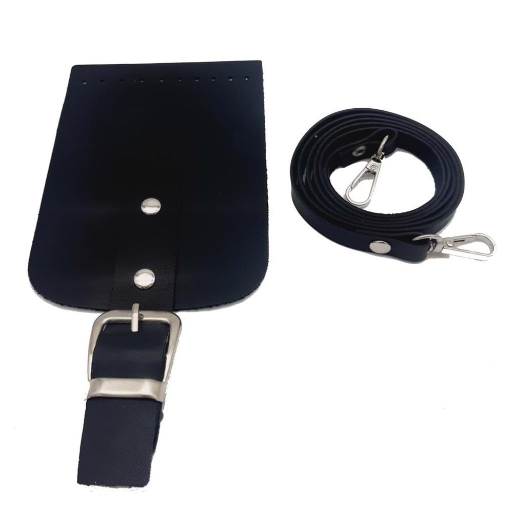 Çanta Aksesuar Tokalı Kapak Aparatlı Suni Deri Çanta Seti Siyah