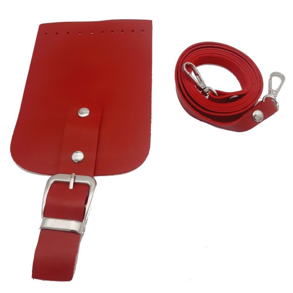 Çanta Aksesuar Tokalı Kapak Aparatlı Suni Deri Çanta Seti Kırmızı