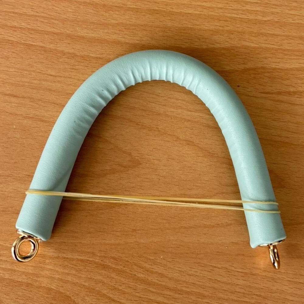 Çanta Aksesuar 27 cm Rulo Model Suni Deri Su Yeşili Çanta Sapı Light Gold Metalli