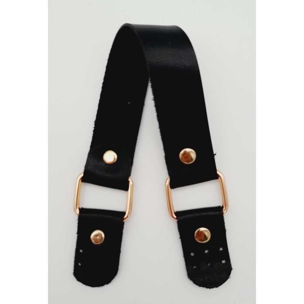 Çanta Aksesuar Tek Kat Suni Deri Siyah Renk Tutma Sapı Light Gold Metalli