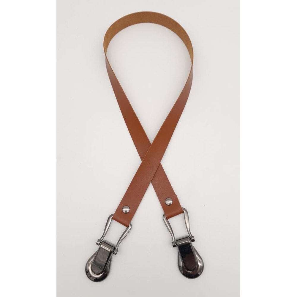 Çanta Aksesuar Taba Tek Kat Suni Deri Çanta Sapı Füme Metalli