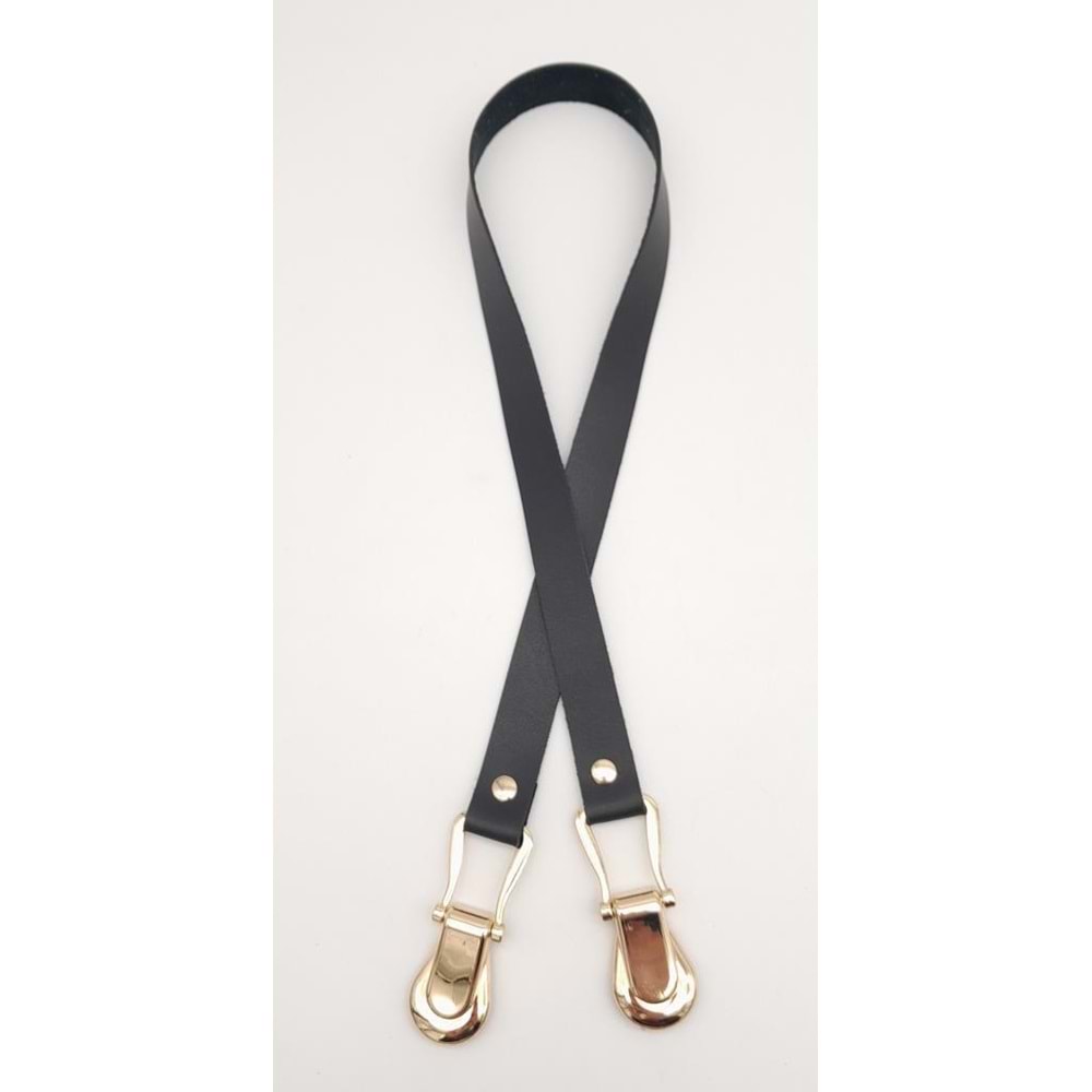 Çanta Aksesuar Siyah Tek Kat Suni Deri Çanta Sapı Light Gold Metalli