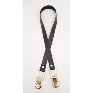 Çanta Aksesuar Siyah Tek Kat Suni Deri Çanta Sapı Light Gold Metalli