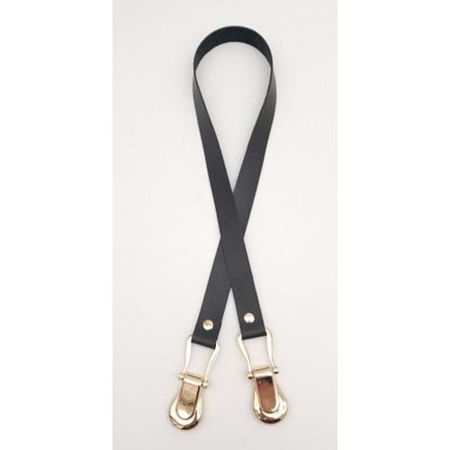 Çanta Aksesuar Siyah Tek Kat Suni Deri Çanta Sapı Light Gold Metalli