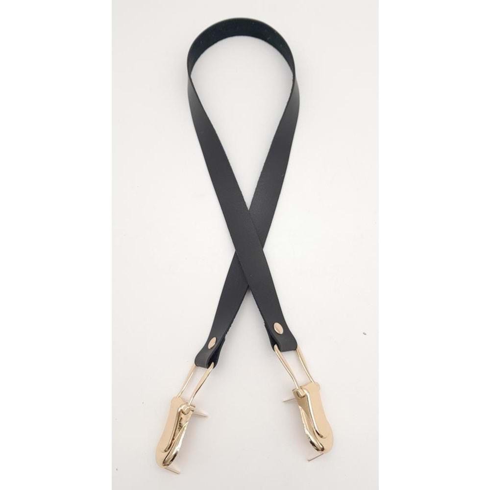 Çanta Aksesuar Siyah Tek Kat Suni Deri Çanta Sapı Light Gold Metalli