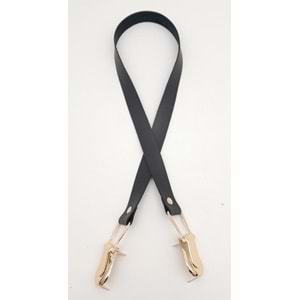 Çanta Aksesuar Siyah Tek Kat Suni Deri Çanta Sapı Light Gold Metalli