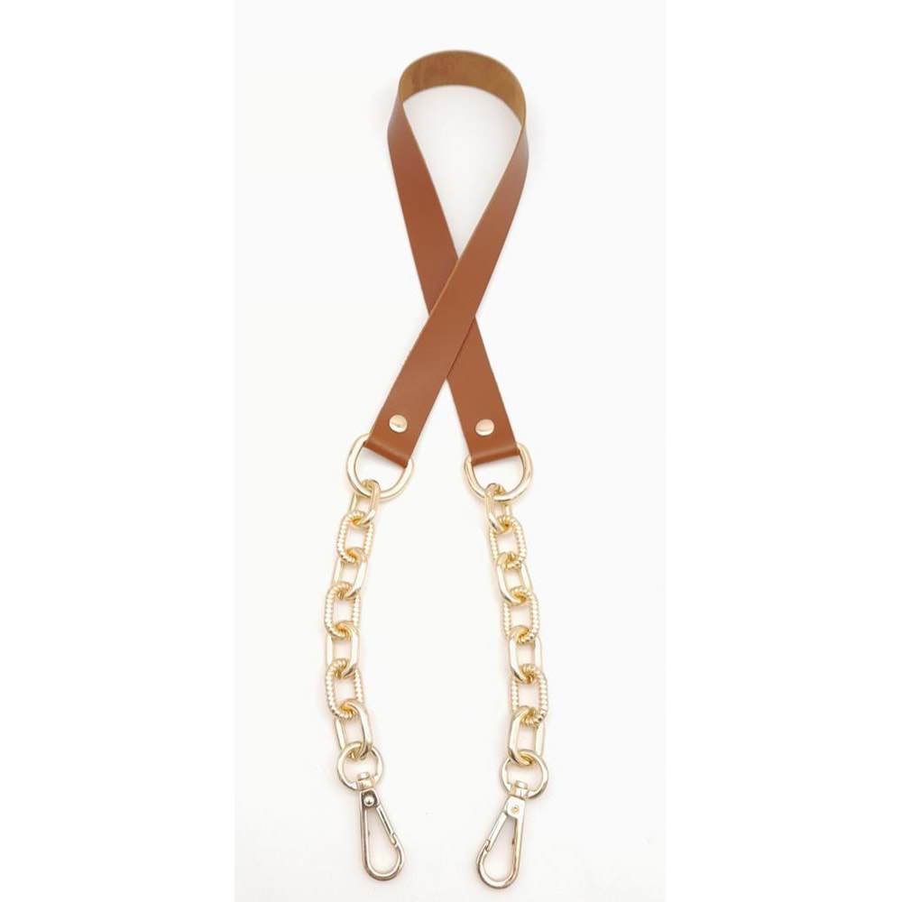 Çanta Aksesuar Taba Tek Kat Suni Deri Zincirli Kancalı Tek Sap Light Gold Metalli