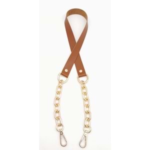 Çanta Aksesuar Taba Tek Kat Suni Deri Zincirli Kancalı Tek Sap Light Gold Metalli