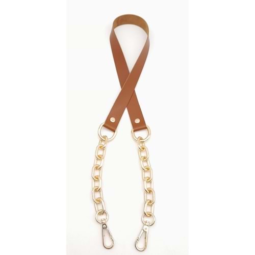 Çanta Aksesuar Taba Tek Kat Suni Deri Zincirli Kancalı Tek Sap Light Gold Metalli