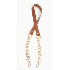 Çanta Aksesuar Taba Tek Kat Suni Deri Zincirli Kancalı Tek Sap Light Gold Metalli