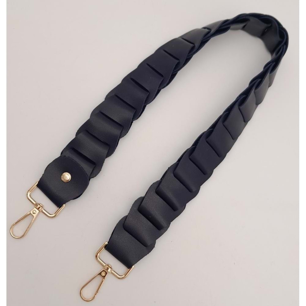 Çanta Aksesuar 62 cm Yassı Örgü Model Suni Deri Lacivert Çanta Sapı Light Gold Metalli