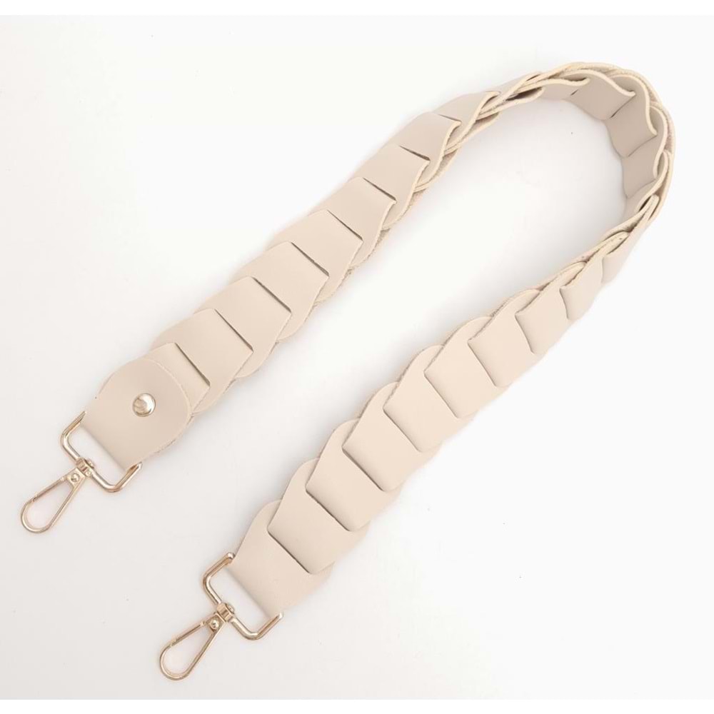 Çanta Aksesuar 62 cm Yassı Örgü Model Suni Deri Krem Çanta Sapı Light Gold Metalli