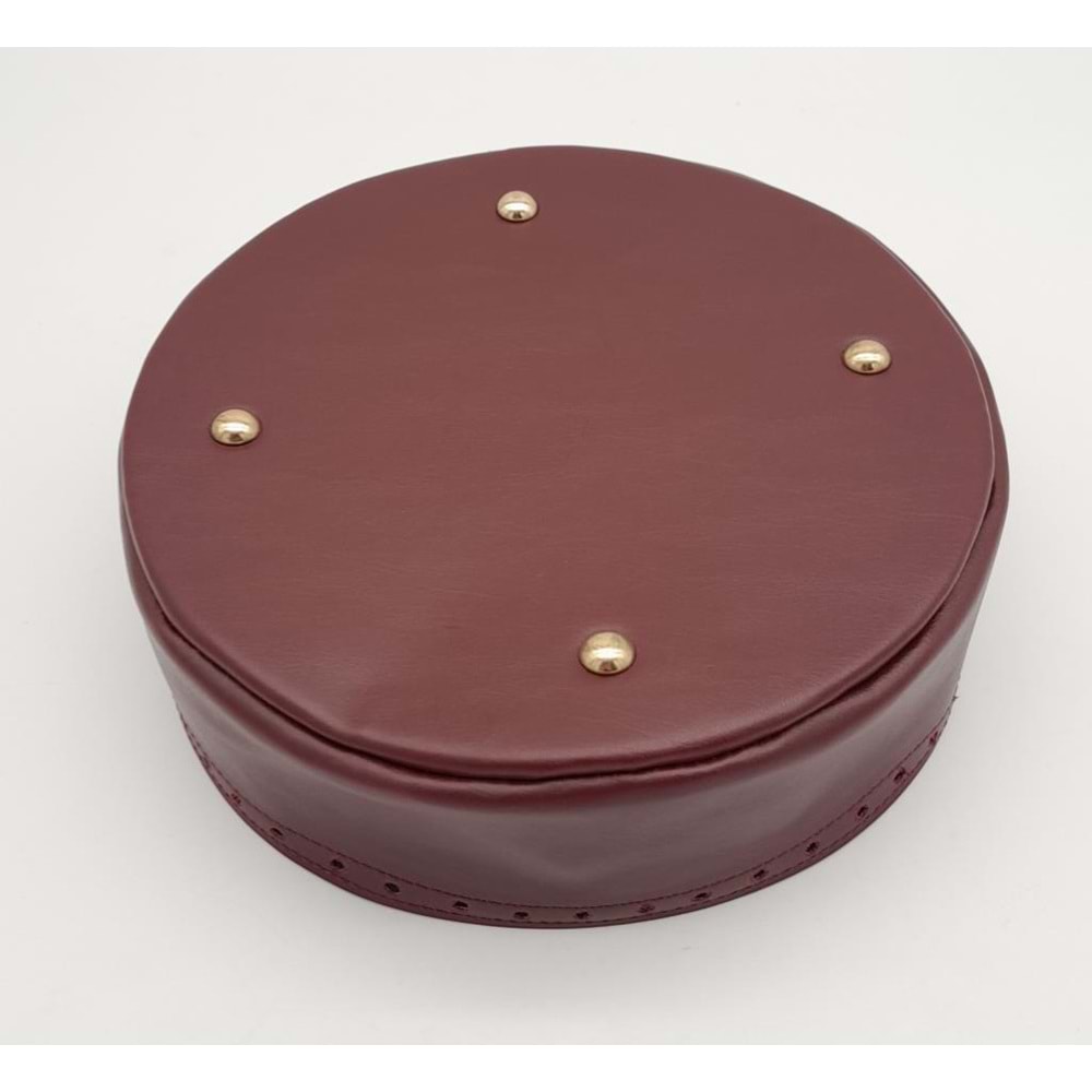 Çanta Aksesuar Bordo Suni Deri 22 cm Yuvarlak Yüksek Çanta Tabanı Light Gold Metalli