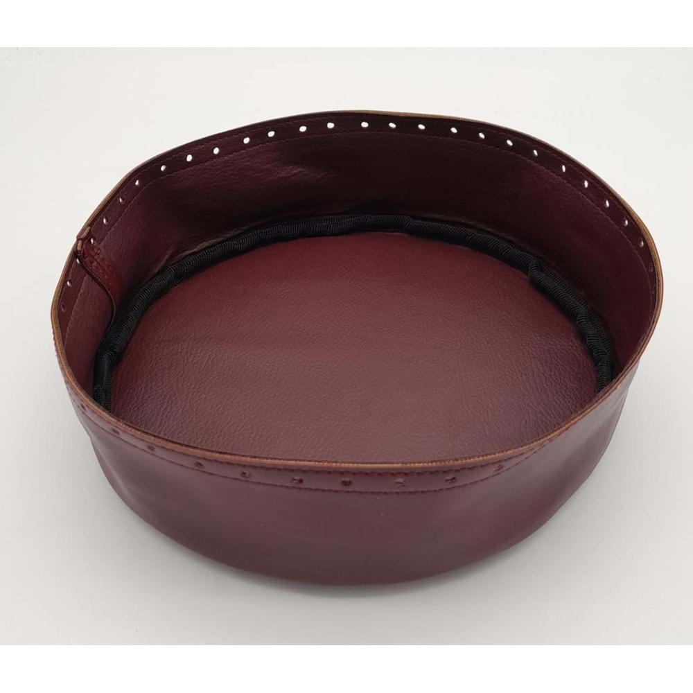 Çanta Aksesuar Bordo Suni Deri 22 cm Yuvarlak Yüksek Çanta Tabanı Gümüş Metalli