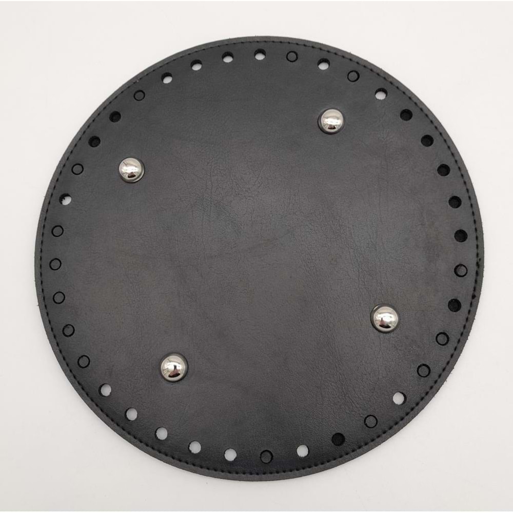 Çanta Aksesuar Siyah Suni Deri 20 cm Yuvarlak Çanta Tabanı Gümüş Metalli