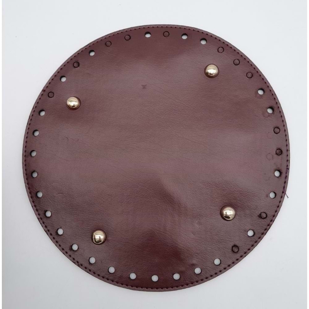 Çanta Aksesuar Bordo Suni Deri 22 cm Yuvarlak Çanta Tabanı Light Gold Metalli