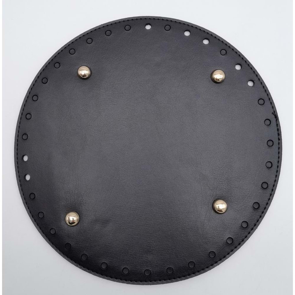 Çanta Aksesuar Siyah Suni Deri 22 cm Yuvarlak Çanta Tabanı Light Gold Metalli