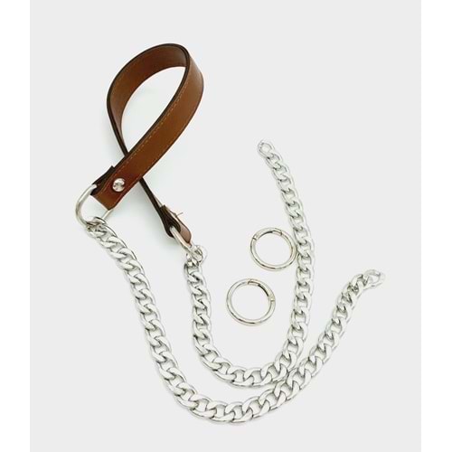 Çanta Aksesuar Suni Deri Dikişli Gümüş Zincirli Taba Renk Çanta Sapı