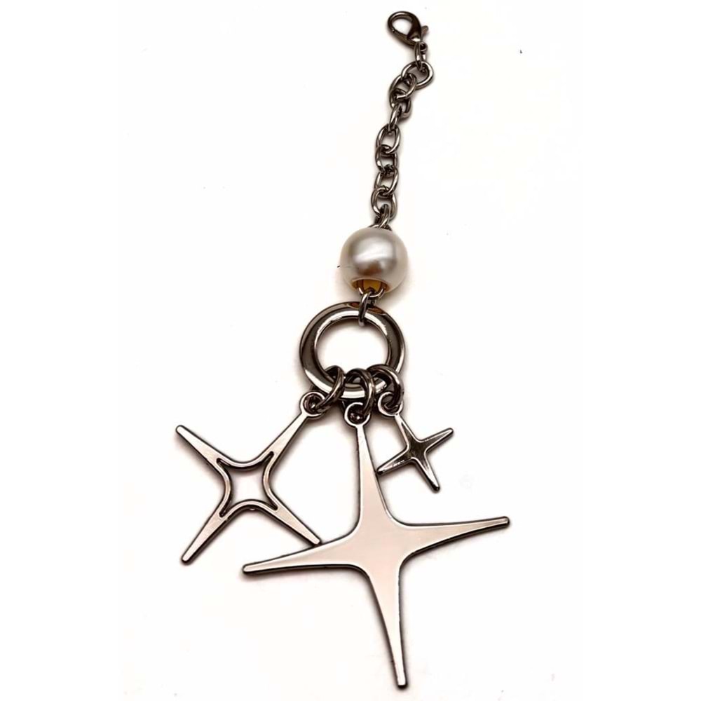 Çanta Aksesuar Gümüş Renk Sarkaç Süs İncili 3 Metalli