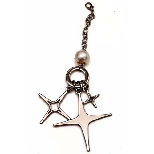 Çanta Aksesuar Gümüş Renk Sarkaç Süs İncili 3 Metalli