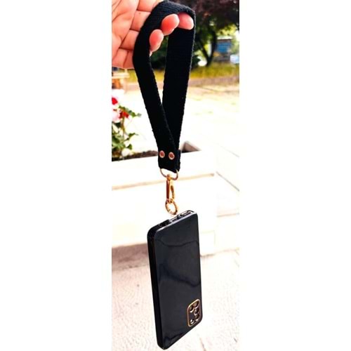 Çanta Aksesuar Siyah Renk Pamuklu Telefon Bilek Askısı, Telefon Zinciri, Telefon Askısı, Tüm Telefon Kılıfları İçin Uygundur