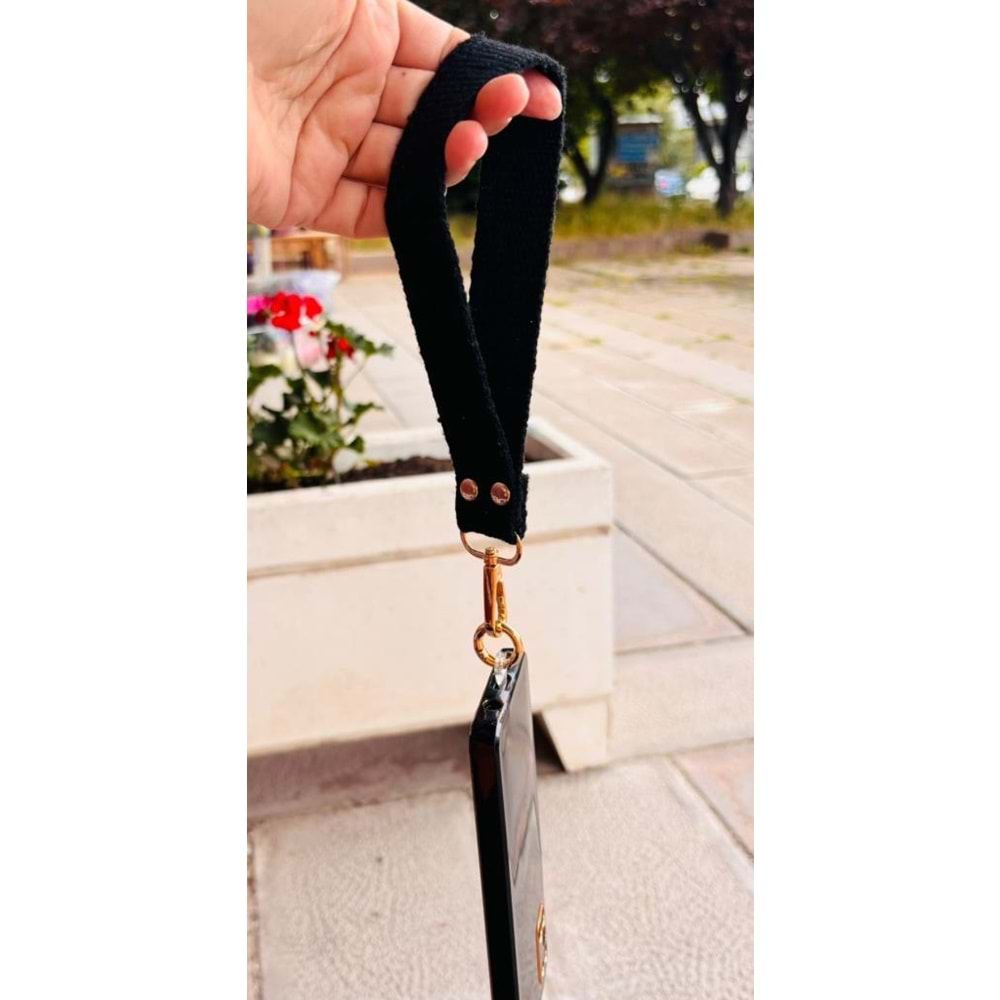 Çanta Aksesuar Siyah Renk Pamuklu Telefon Bilek Askısı, Telefon Zinciri, Telefon Askısı, Tüm Telefon Kılıfları İçin Uygundur