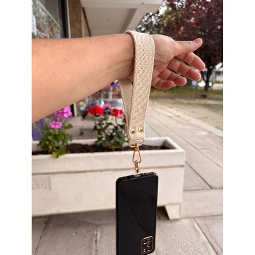 Çanta Aksesuar Krem Renk Pamuklu Telefon Bilek Askısı, Telefon Zinciri, Telefon Askısı, Tüm Telefon Kılıfları İçin Uygundur