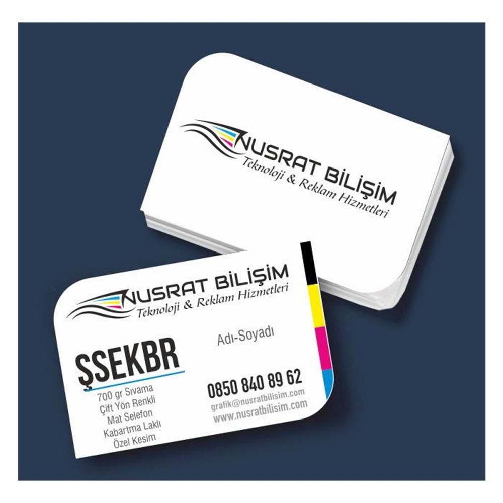 Kartvizit 700 gr Sek Sıvama Mat Selefon Kabartma Laklı Çift Yüz 4 Renk Özel Kesim 8,3x5,1 cm 1.000 Adet