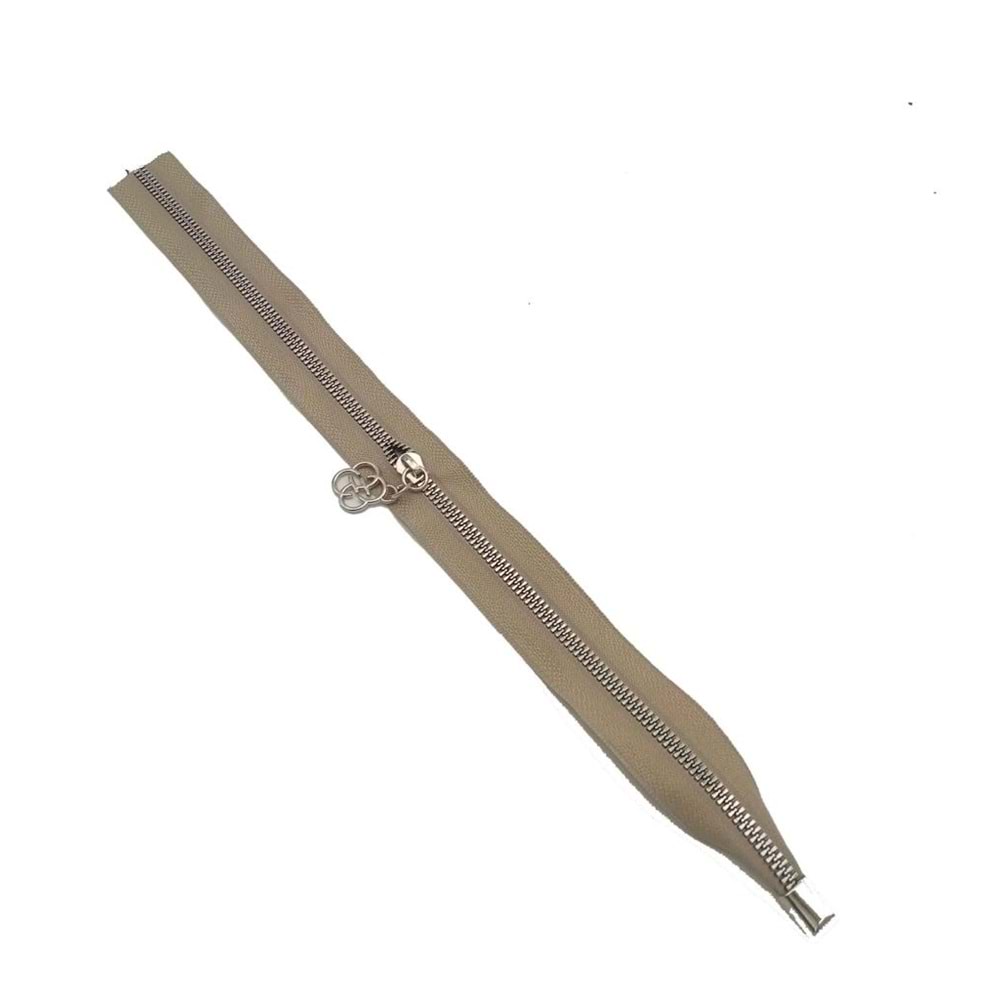 Çanta Aksesuar Tek Stoplu 45 Cm Fermuar Gümüş Metal Bej Renk