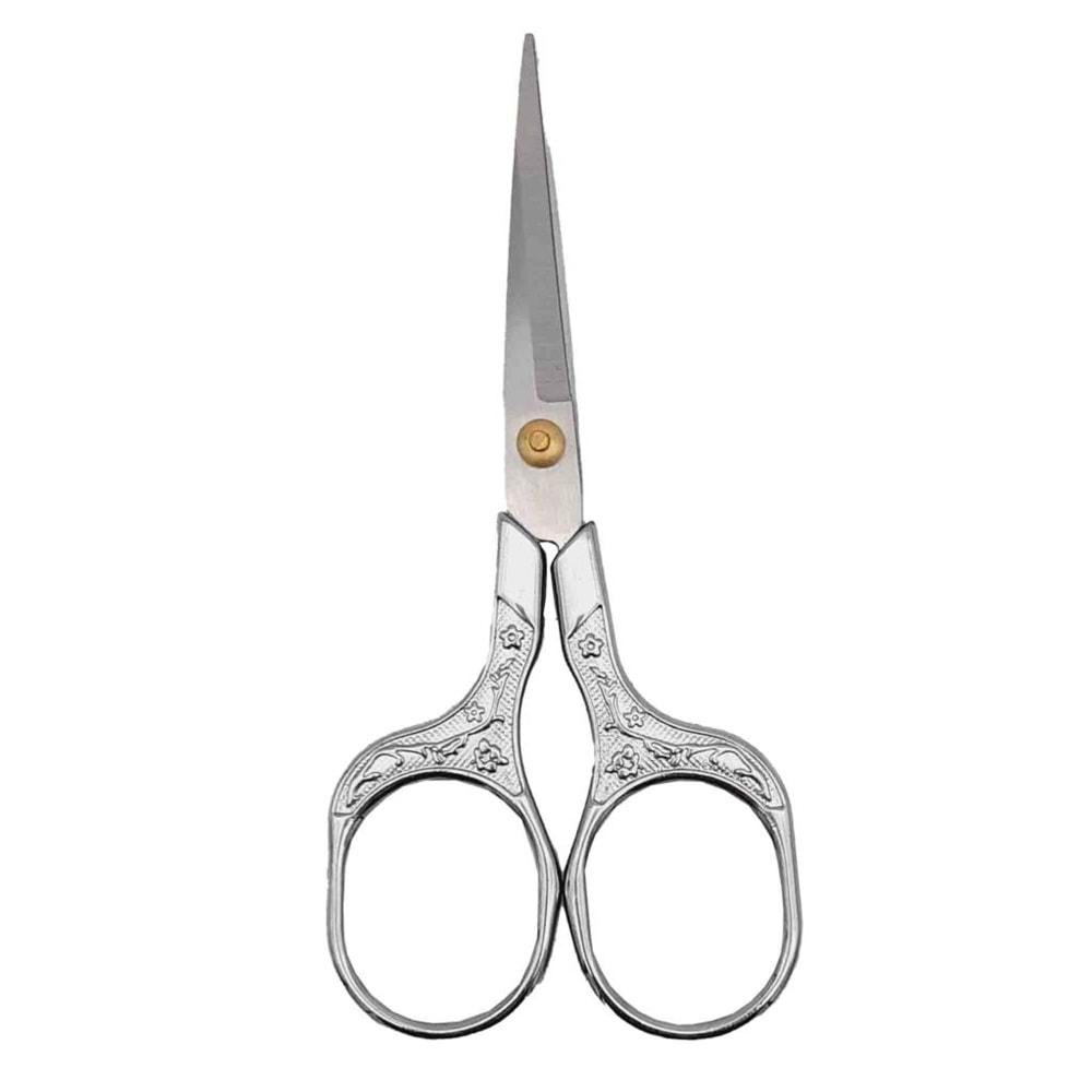 Çanta Aksesuar Vintage Makas Çiçek Desenli Gümüş