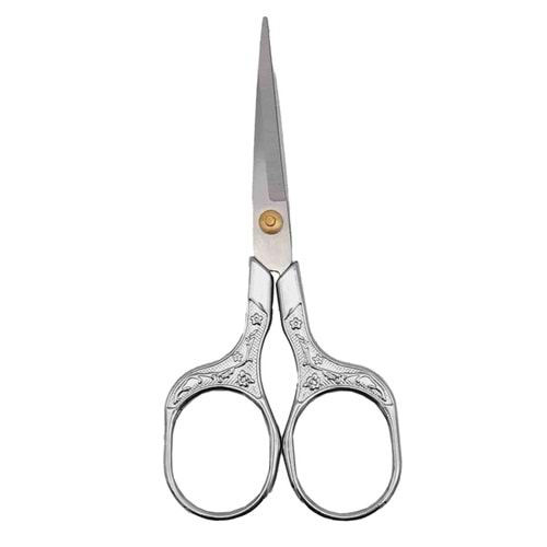 Çanta Aksesuar Vintage Makas Çiçek Desenli Gümüş