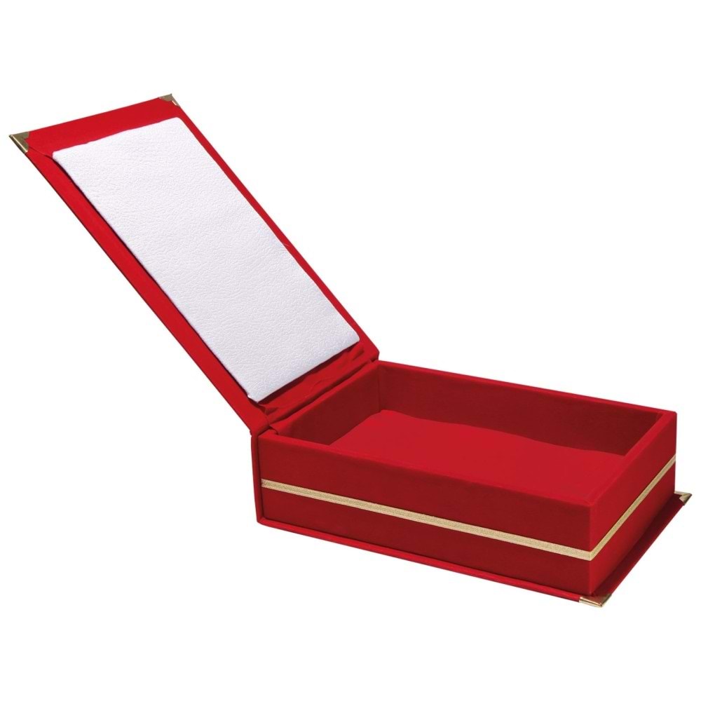 KAŞMİR KIRMIZI KADİFE PLAKET KUTUSU (14X24 CM)