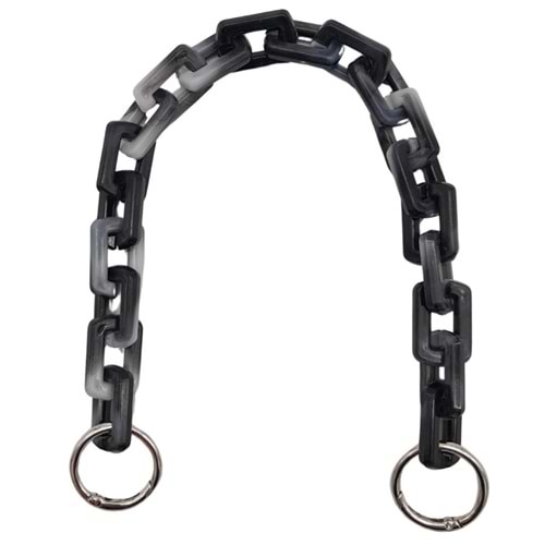 Çanta Aksesuar 42 cm Akrilik Görünümlü Plastik Dikdörtgen Halkalı Zincir Gri Siyah Renk Gümüş Metalli