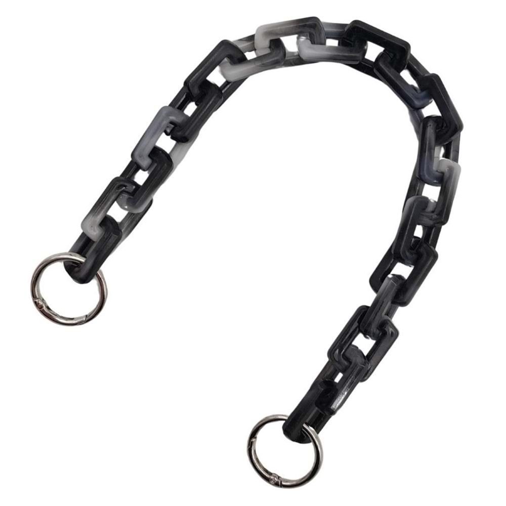 Çanta Aksesuar 42 cm Akrilik Görünümlü Plastik Dikdörtgen Halkalı Zincir Gri Siyah Renk Gümüş Metalli