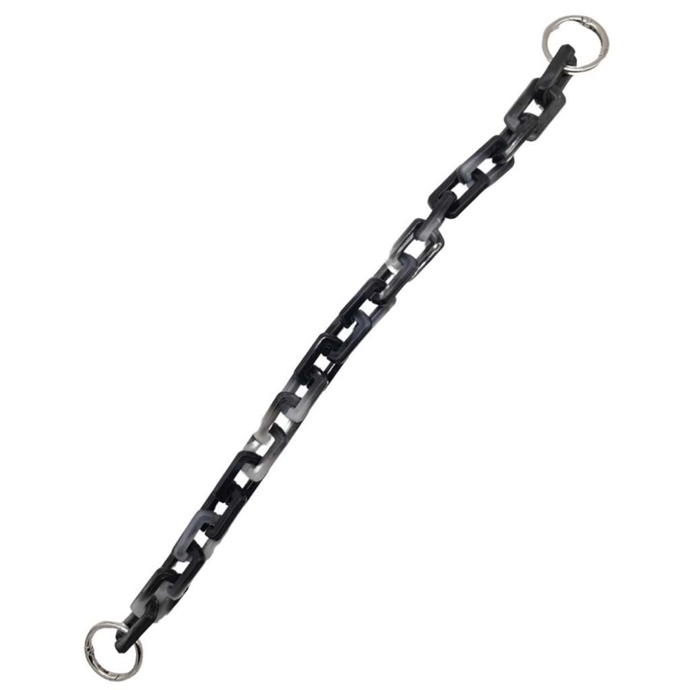 Çanta Aksesuar 42 cm Akrilik Görünümlü Plastik Dikdörtgen Halkalı Zincir Gri Siyah Renk Gümüş Metalli