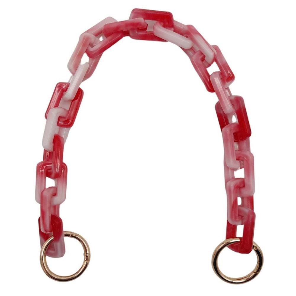 Çanta Aksesuar 42 cm Akrilik Görünümlü Plastik Dikdörtgen Halkalı Zincir Bej Koyu Pembe Renk Light Gold Metalli