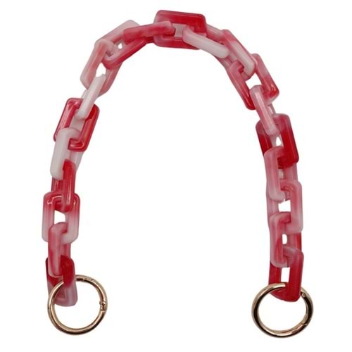 Çanta Aksesuar 42 cm Akrilik Görünümlü Plastik Dikdörtgen Halkalı Zincir Bej Koyu Pembe Renk Light Gold Metalli