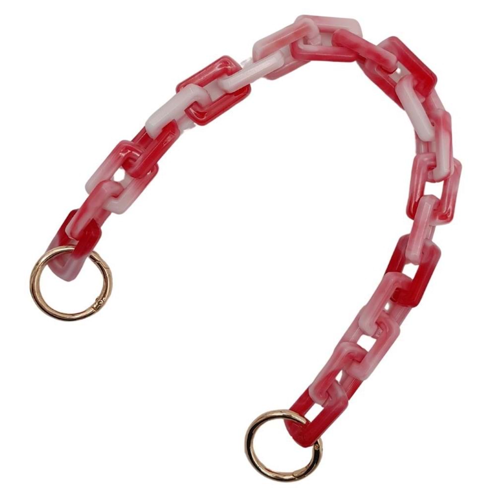 Çanta Aksesuar 42 cm Akrilik Görünümlü Plastik Dikdörtgen Halkalı Zincir Bej Koyu Pembe Renk Light Gold Metalli