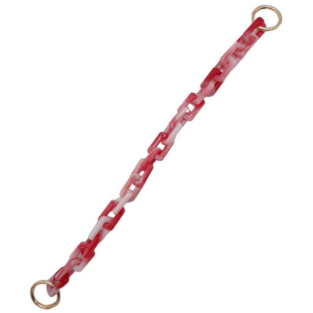 Çanta Aksesuar 42 cm Akrilik Görünümlü Plastik Dikdörtgen Halkalı Zincir Bej Koyu Pembe Renk Light Gold Metalli