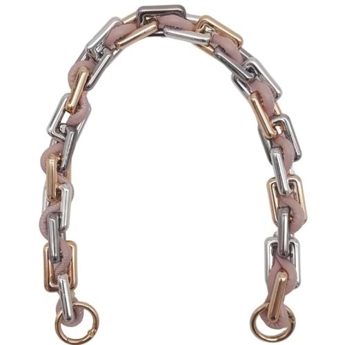 Çanta Aksesuar 45 cm Derili Köşeli Renkli Akrilik Zincir Pudra Renk Derili Yaylı Halkalı