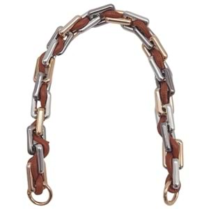 Çanta Aksesuar 45 cm Derili Köşeli Renkli Akrilik Zincir Taba Renk Derili Yaylı Halkalı