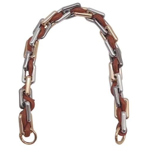 Çanta Aksesuar 45 cm Derili Köşeli Renkli Akrilik Zincir Taba Renk Derili Yaylı Halkalı