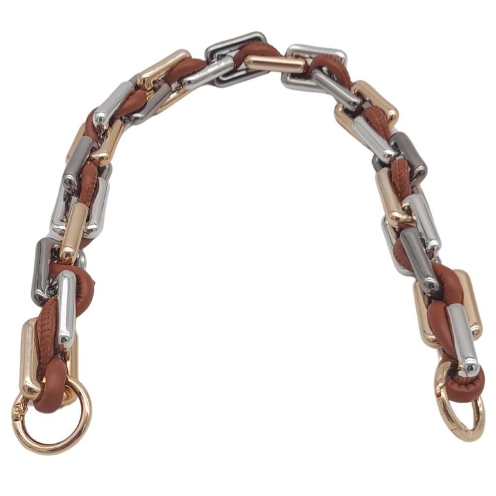 Çanta Aksesuar 45 cm Derili Köşeli Renkli Akrilik Zincir Taba Renk Derili Yaylı Halkalı