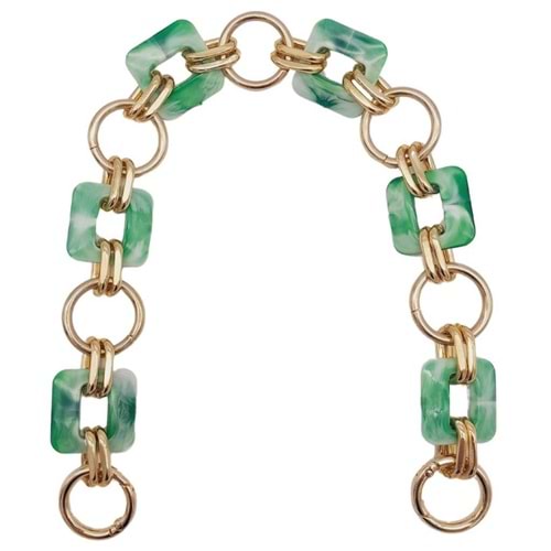 Çanta Aksesuar 40 cm Kare Akrilik Yaylı Halkalı Çanta Zinciri Yeşil Renk Light Gold Metalli