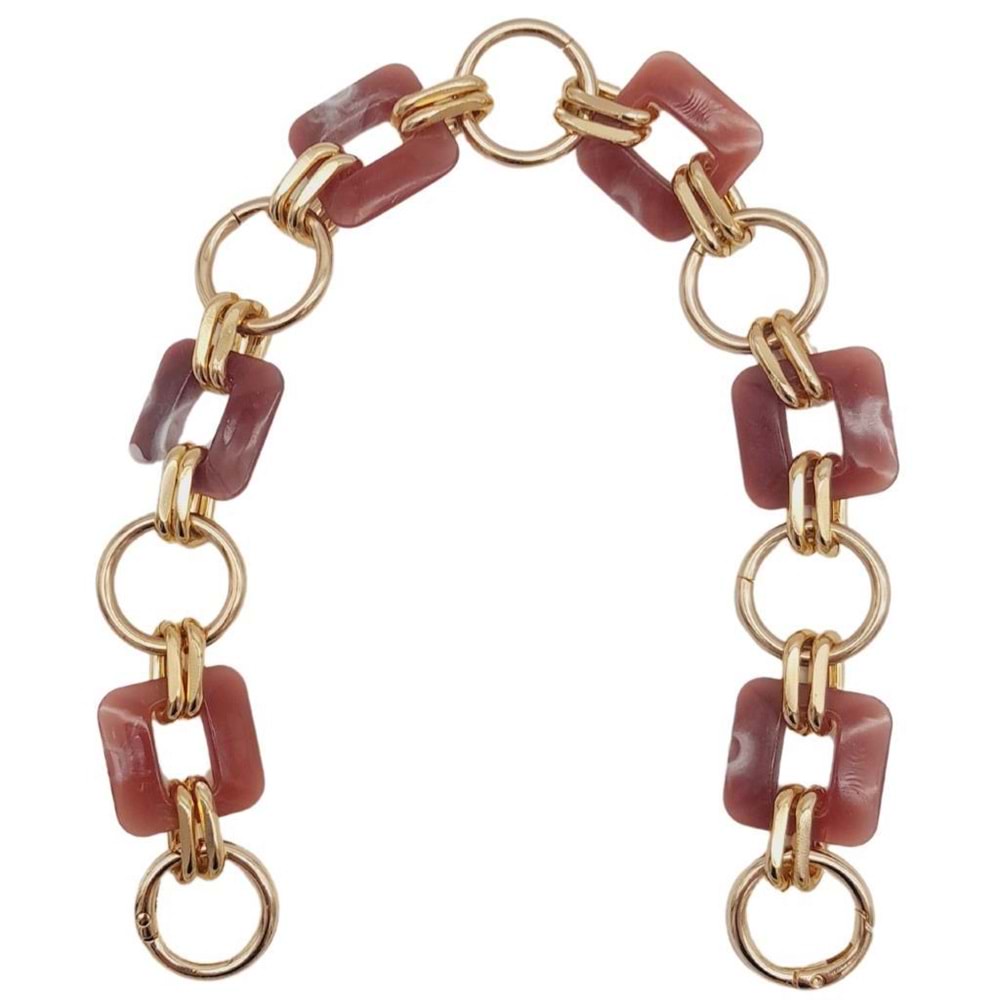 Çanta Aksesuar 40 cm Kare Akrilik Yaylı Halkalı Çanta Zinciri Gül Kurusu Renk Light Gold Metalli