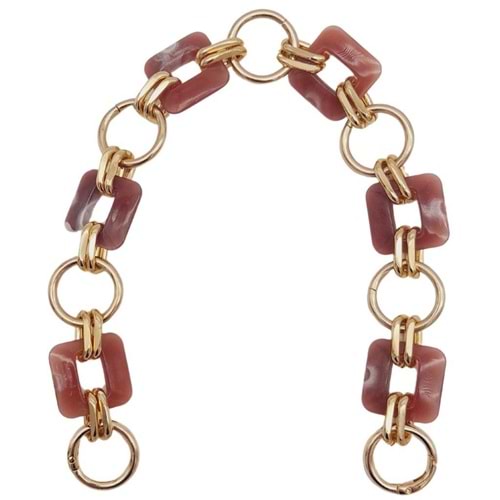 Çanta Aksesuar 40 cm Kare Akrilik Yaylı Halkalı Çanta Zinciri Gül Kurusu Renk Light Gold Metalli