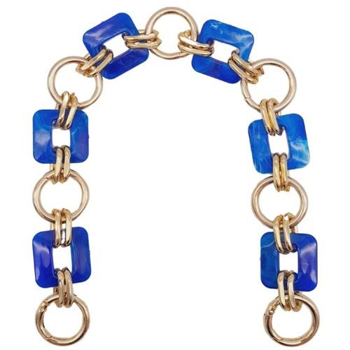 Çanta Aksesuar 40 cm Kare Akrilik Yaylı Halkalı Çanta Zinciri Mavi Renk Light Gold Metalli