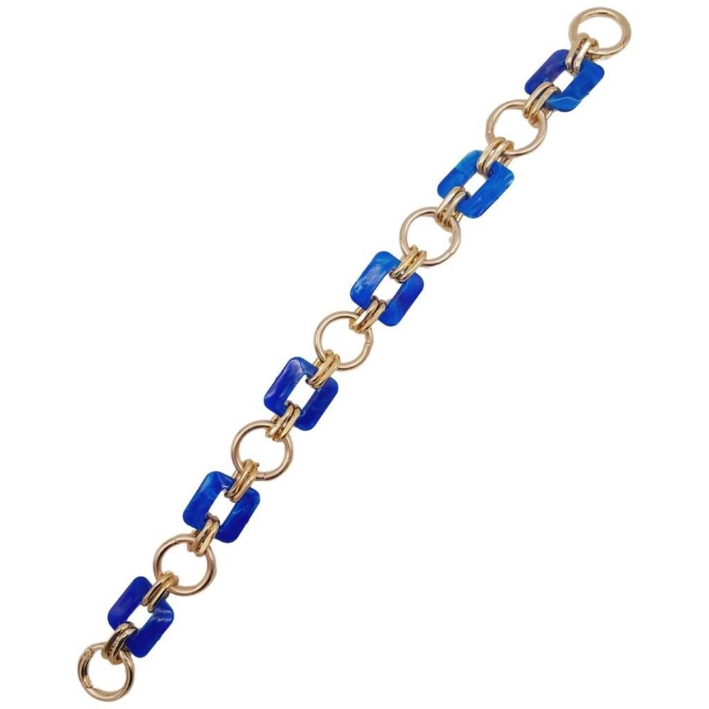 Çanta Aksesuar 40 cm Kare Akrilik Yaylı Halkalı Çanta Zinciri Mavi Renk Light Gold Metalli