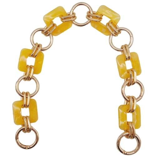 Çanta Aksesuar 40 cm Kare Akrilik Yaylı Halkalı Çanta Zinciri Sarı Renk Light Gold Metalli