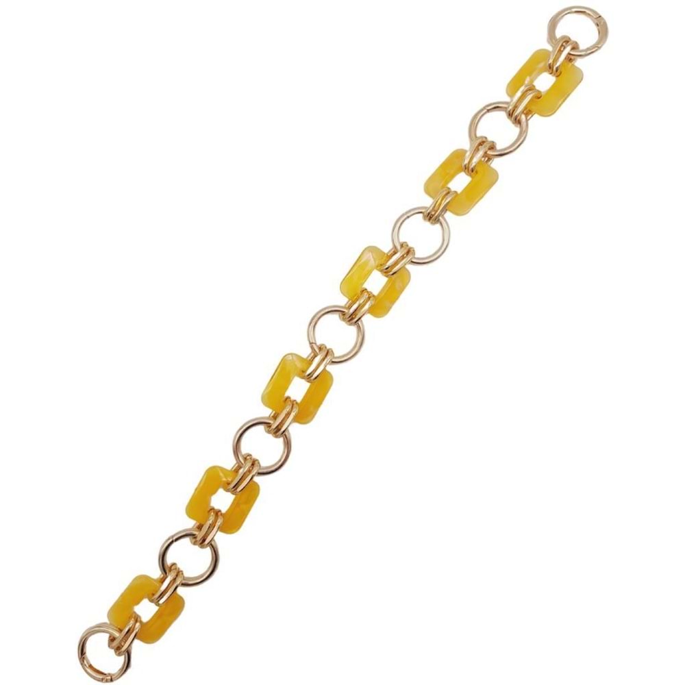 Çanta Aksesuar 40 cm Kare Akrilik Yaylı Halkalı Çanta Zinciri Sarı Renk Light Gold Metalli